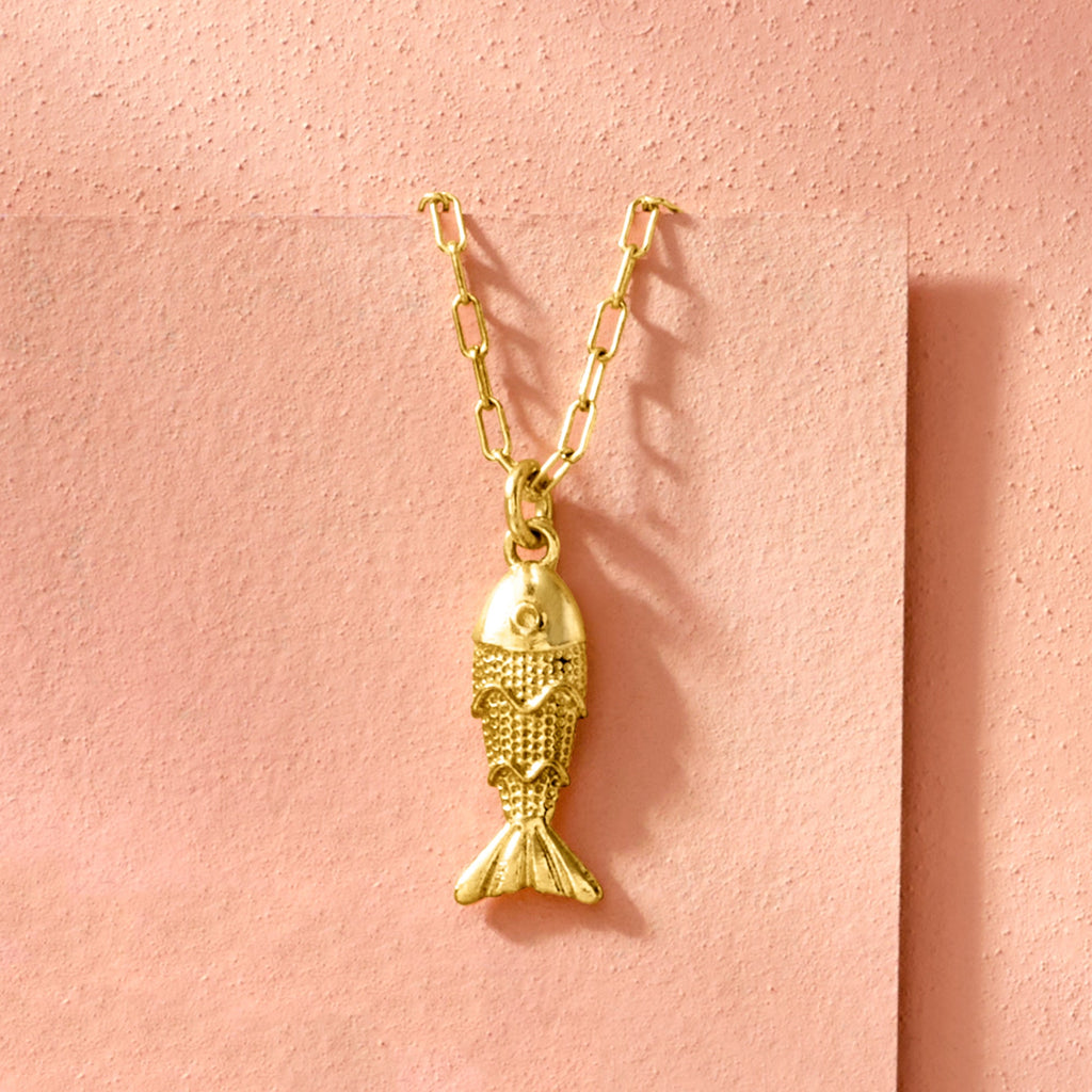 RS Pure by Ross-Simons Italian 18kt Gold Over Sterling Fish Necklace
