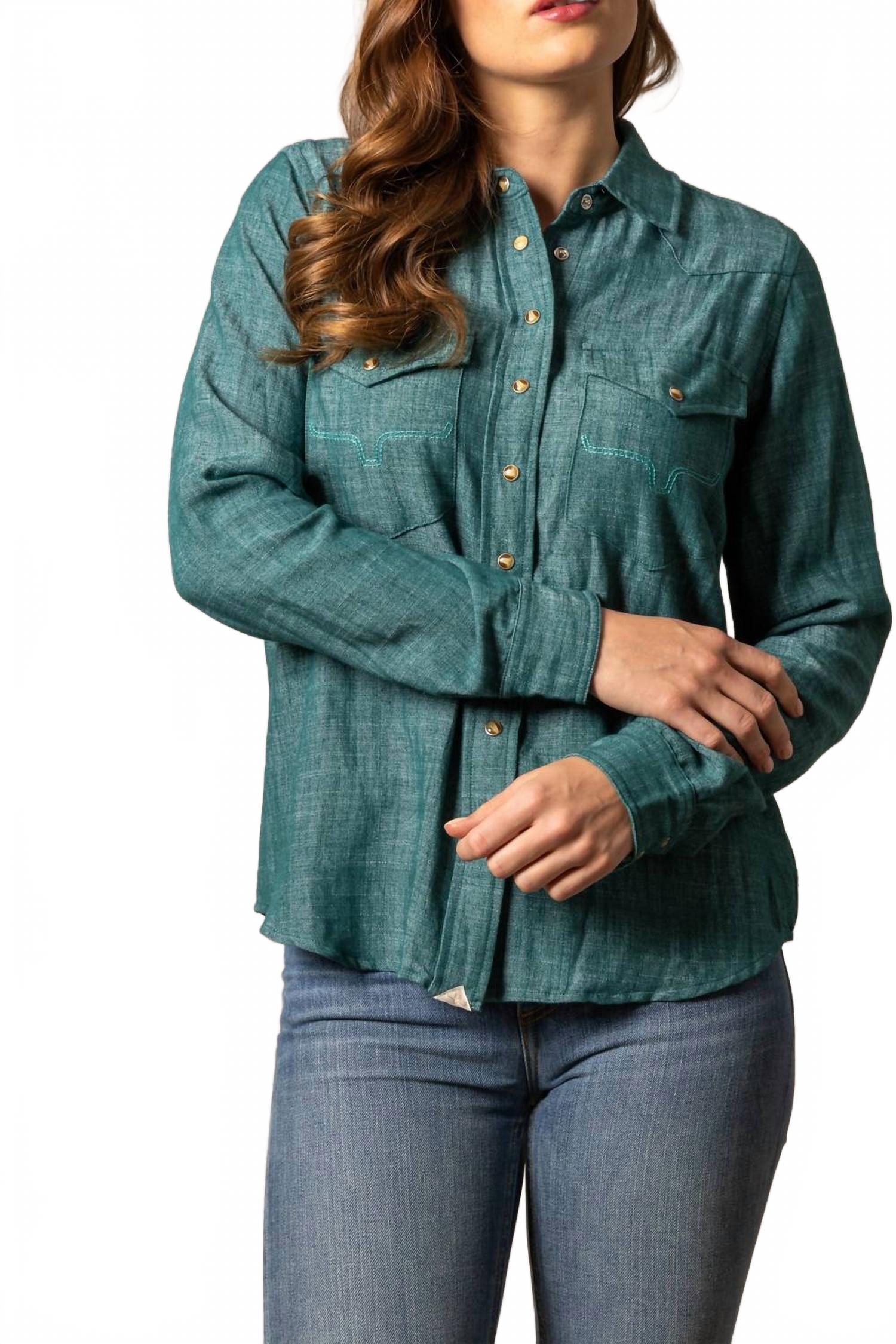 Lacy Button Down Shirt In Dark Teal