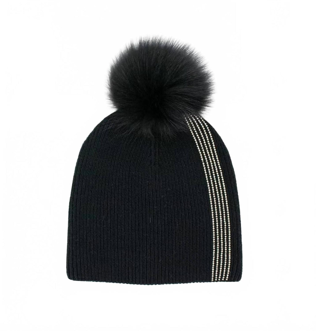 Women's Crystal Stripes And Fox Hat In Black