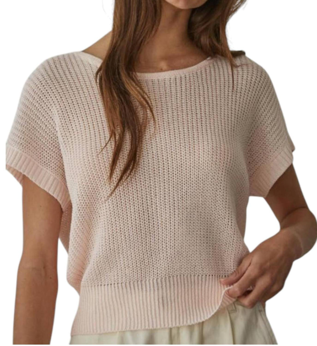 Madden Loose Knit Short Sweater Top In Cotton Pink
