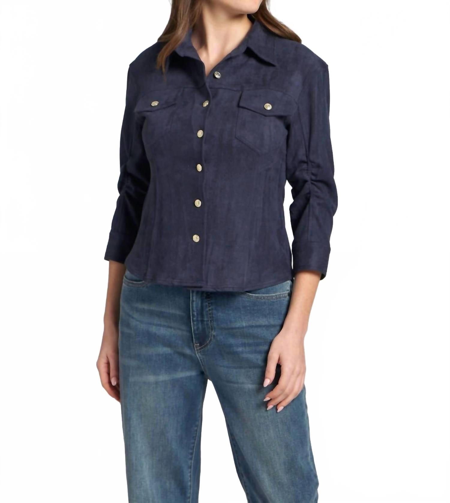 Vegan Leather Shirt In Navy