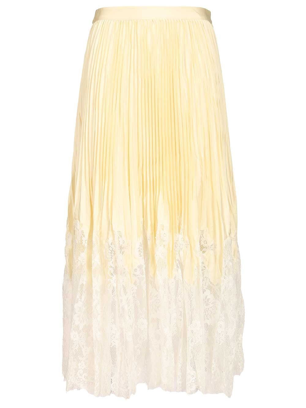 Self-Portrait Women Yellow Satin Lace Midi Skirt