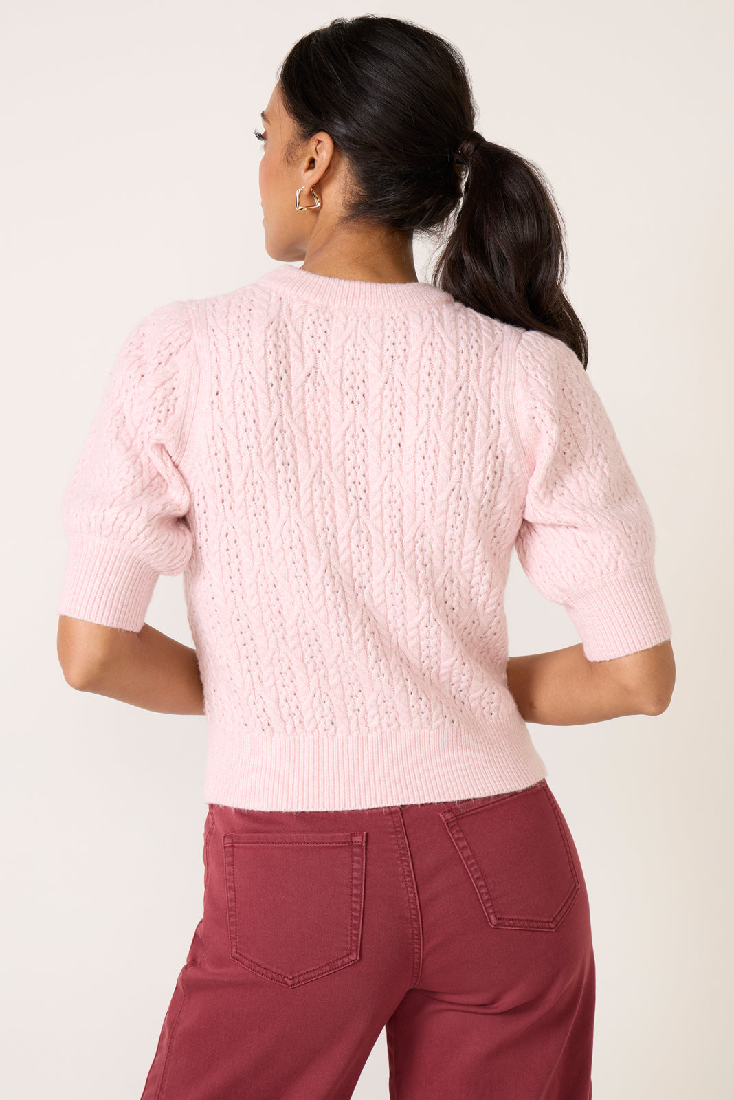 Women's Mason Puff Sleeve Cable Sweater Top