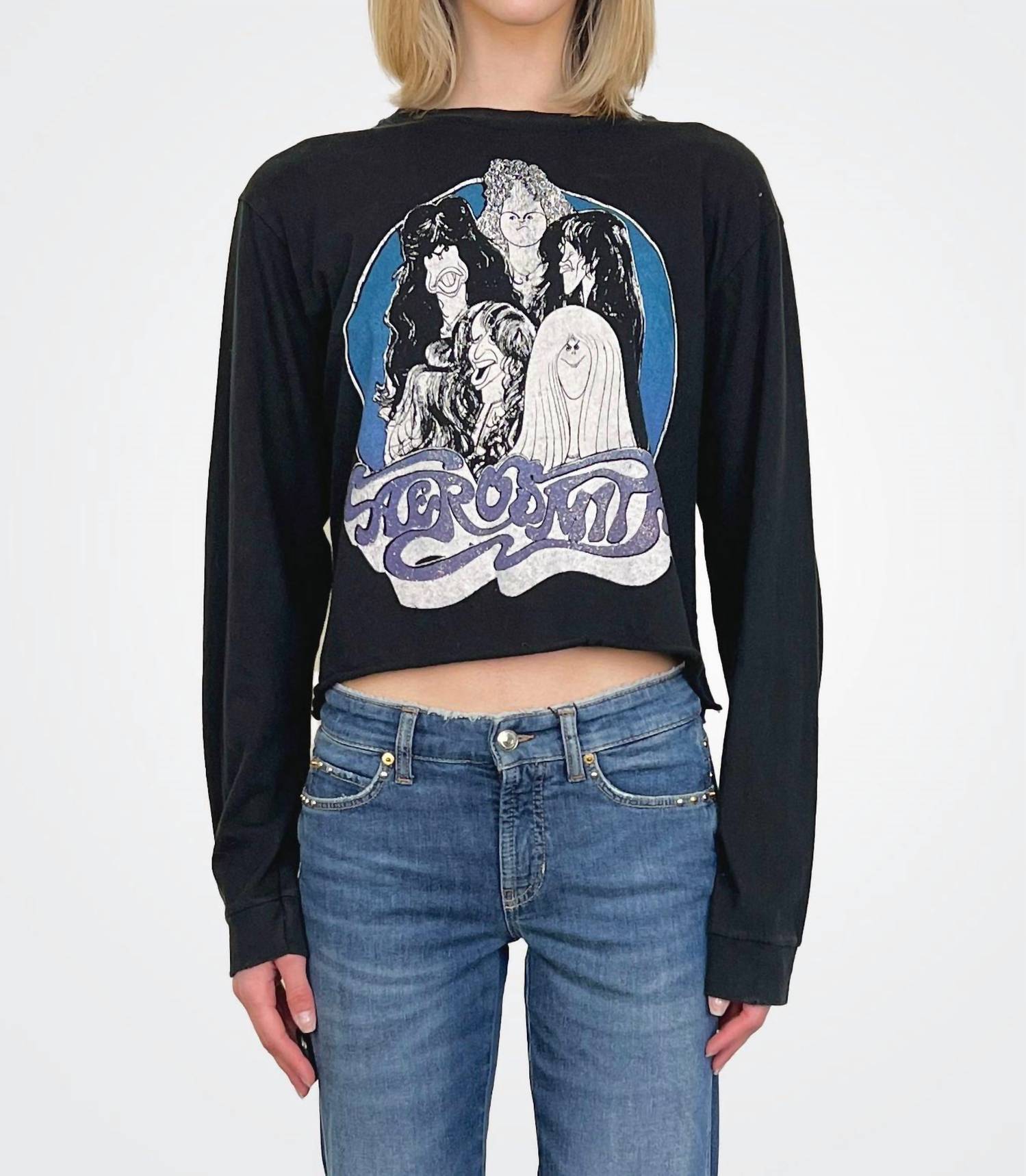 Aerosmith Cropped Long Sleeve Tee In Coal