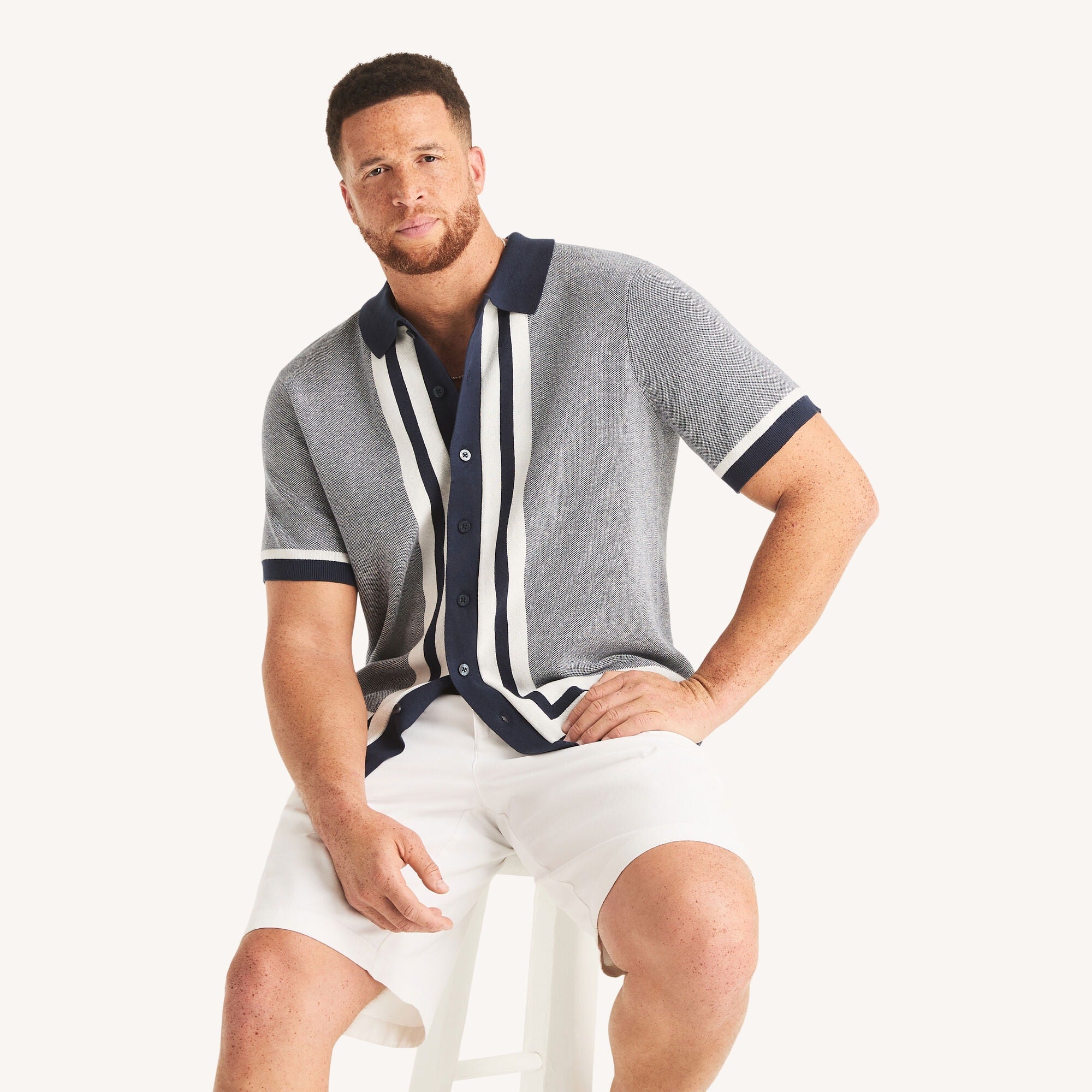 Nautica Big & Tall Classic Fit Jacquard Button-Front Polo