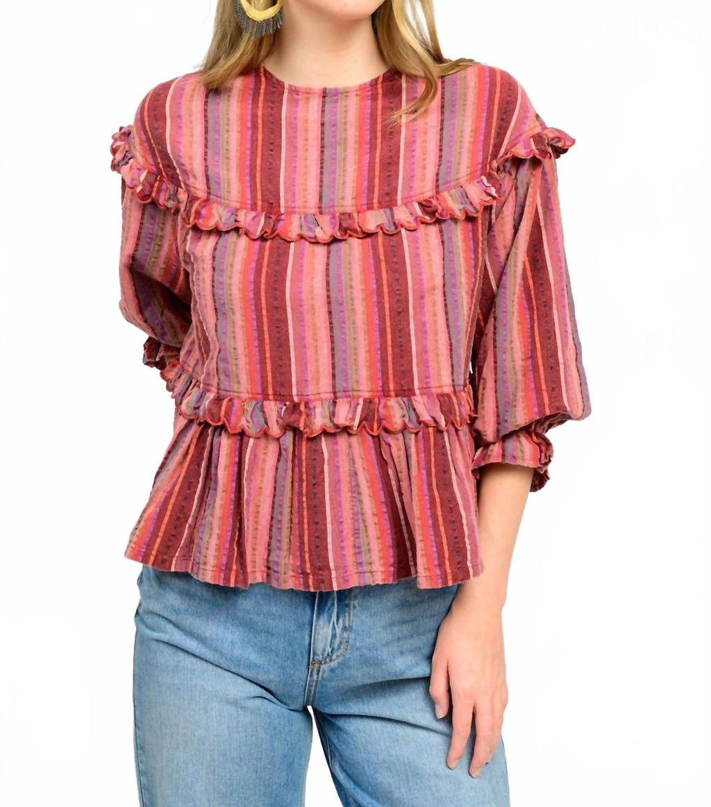 Muti Striped Tier Top In Rust