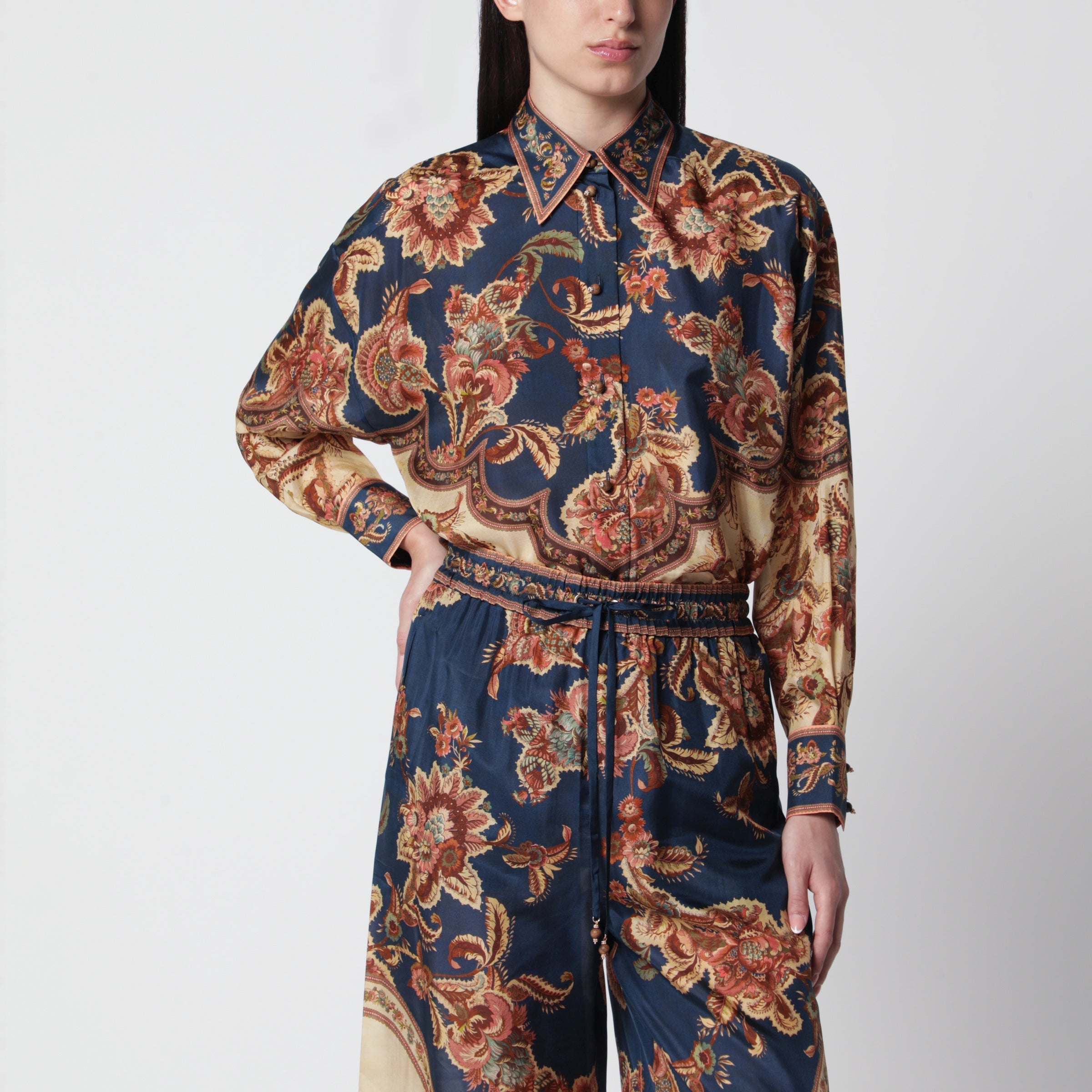 Zimmermann Aster Relaxed Navy Jacobean Shirt Women