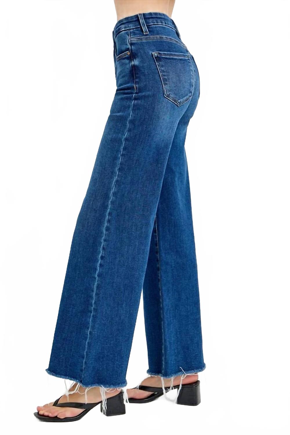 Tummy Control High Rise Wide Jeans In Dark Wash