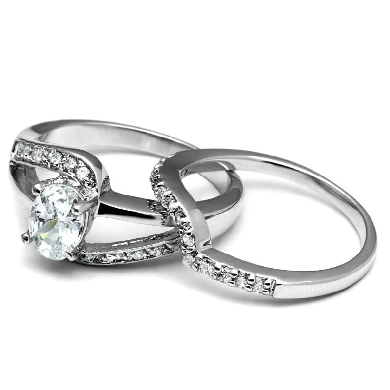 High polished (no plating) Stainless Steel Ring with AAA Grade CZ in Clear
