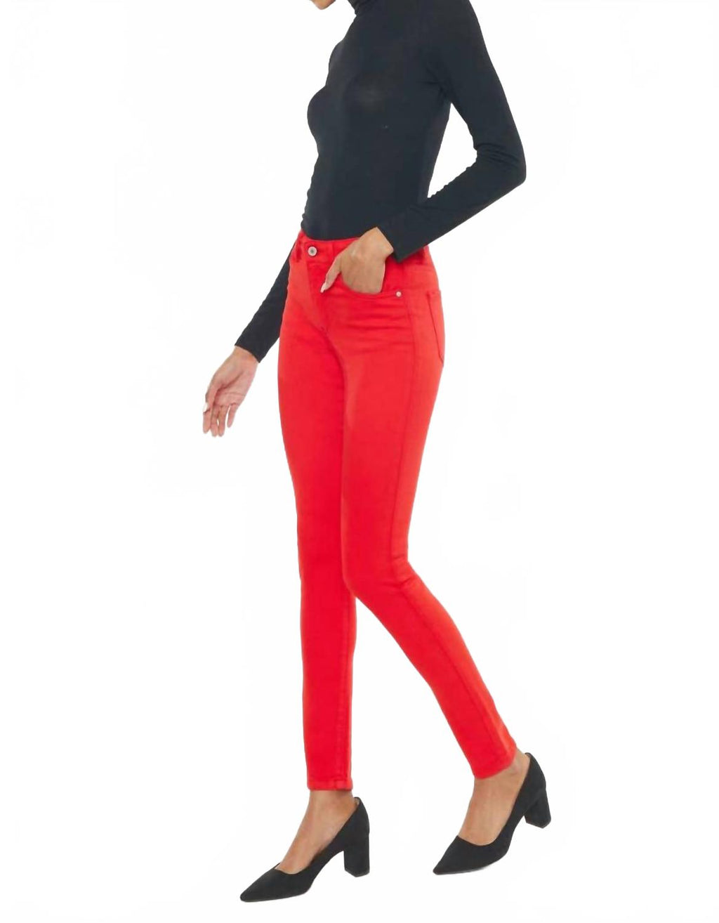 High Rise Skinny Jeans In Red