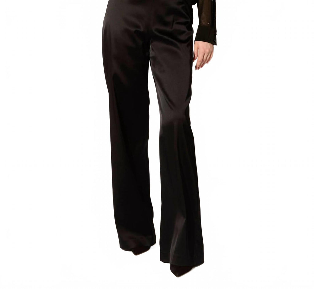 Stretch Satin Stovepipe Pants In Black