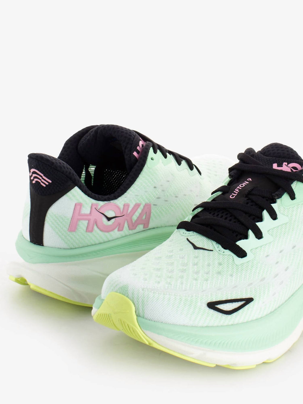Women's Clifton 9 Running Shoes In Mint Fluoriten Snow Melt