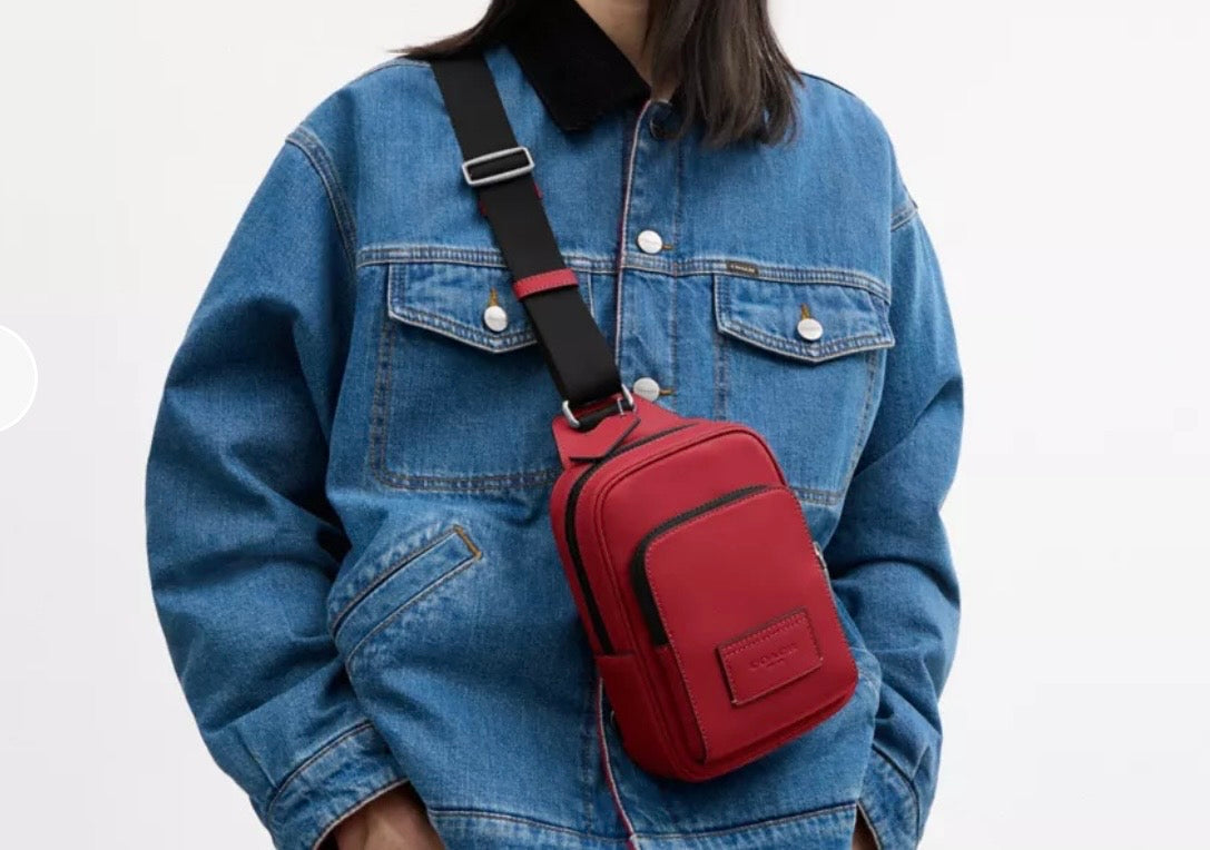 NWT Coach Unisex Racer Sling Pack In Smooth Calf Leather In Red