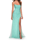 Sequin Beaded Scoopneck Gown In Mint