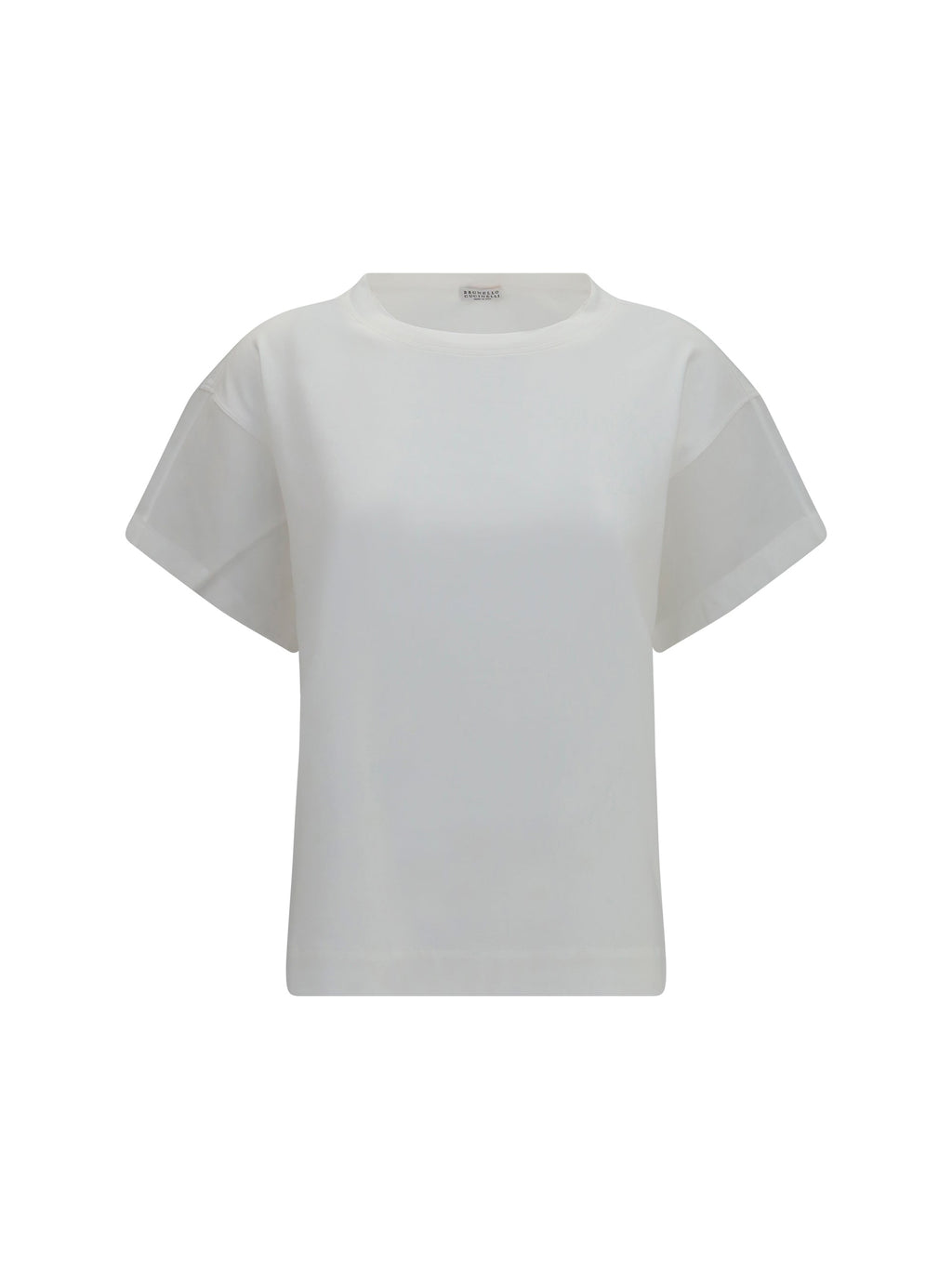 Brunello Cucinelli Women Cotton T-Shirt With Sheer Sleeves And Side Panels
