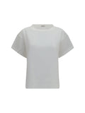 Brunello Cucinelli Women Cotton T-Shirt With Sheer Sleeves And Side Panels