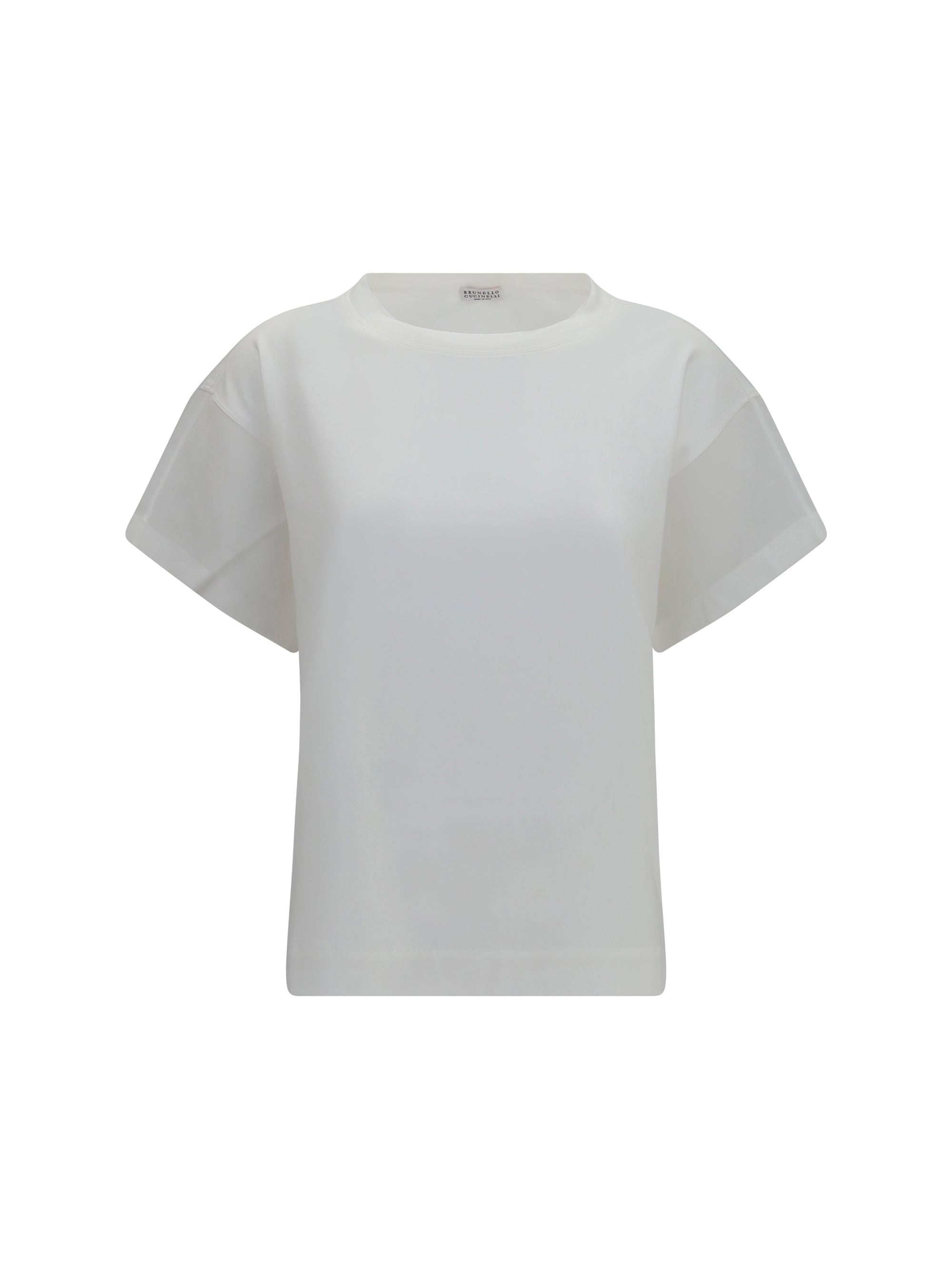 Brunello Cucinelli Women Cotton T-Shirt With Sheer Sleeves And Side Panels