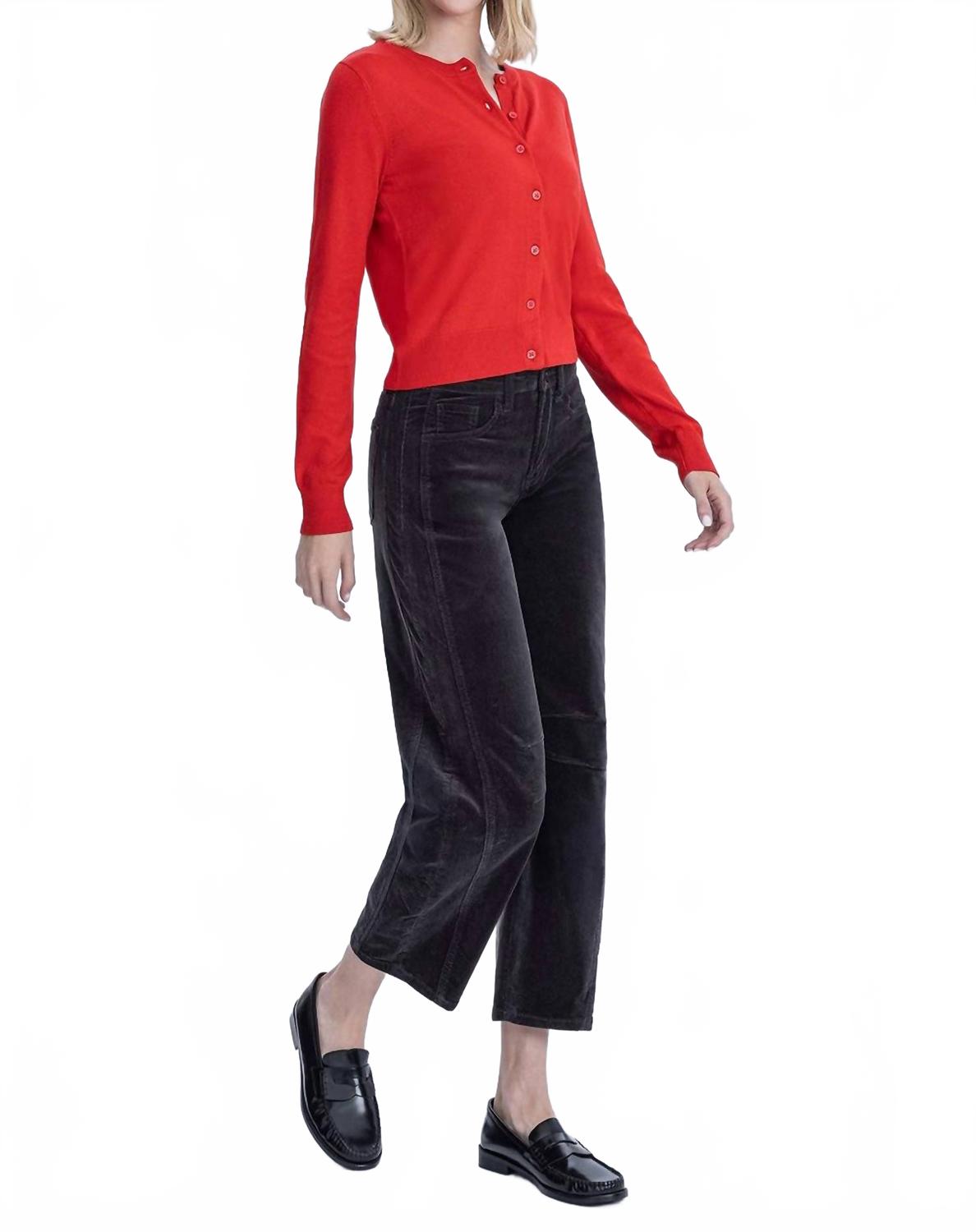 High Rise Crop Corduroy Barrel Jeans In Dark Gray