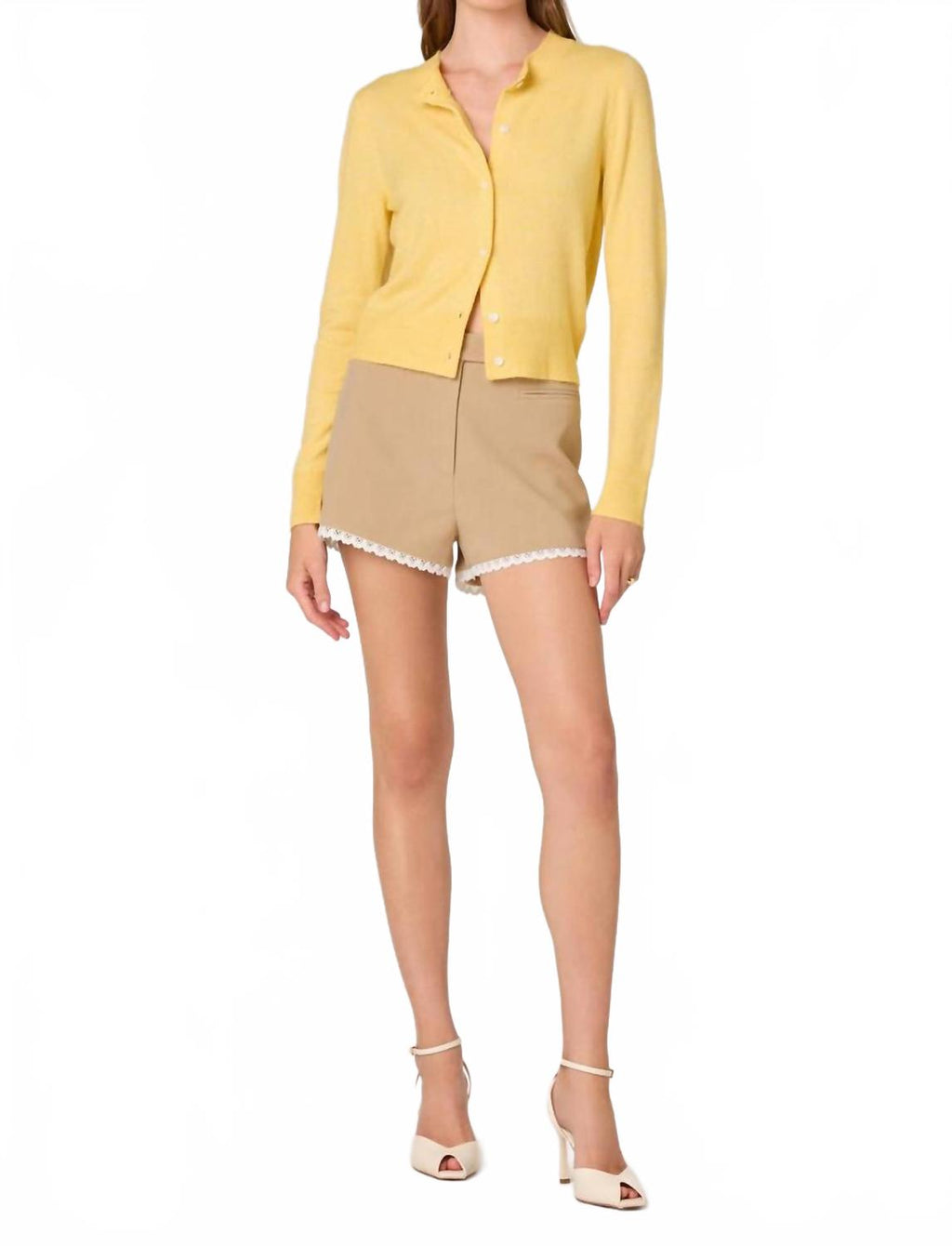 Mary Classic Button Front Cardigan In Yellow