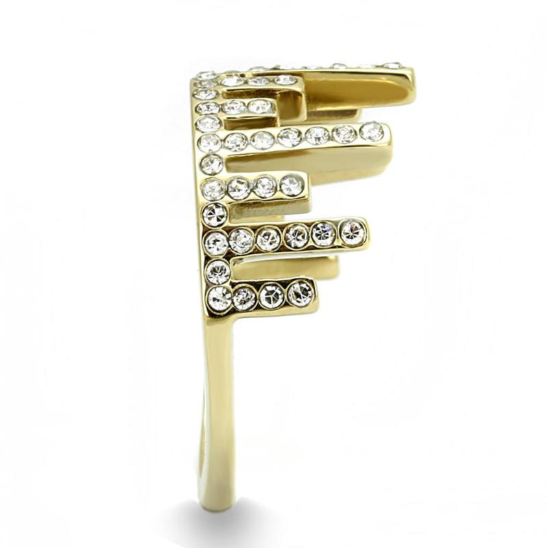 IP Gold(Ion Plating) Stainless Steel Ring with Top Grade Crystal in Clear
