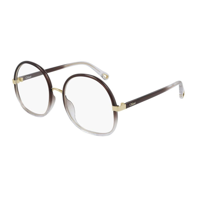 Chloe Eyeglasses Round Full Rim, Brown Gradient Frame And Clear Demo Lens Lens Ch0032O002