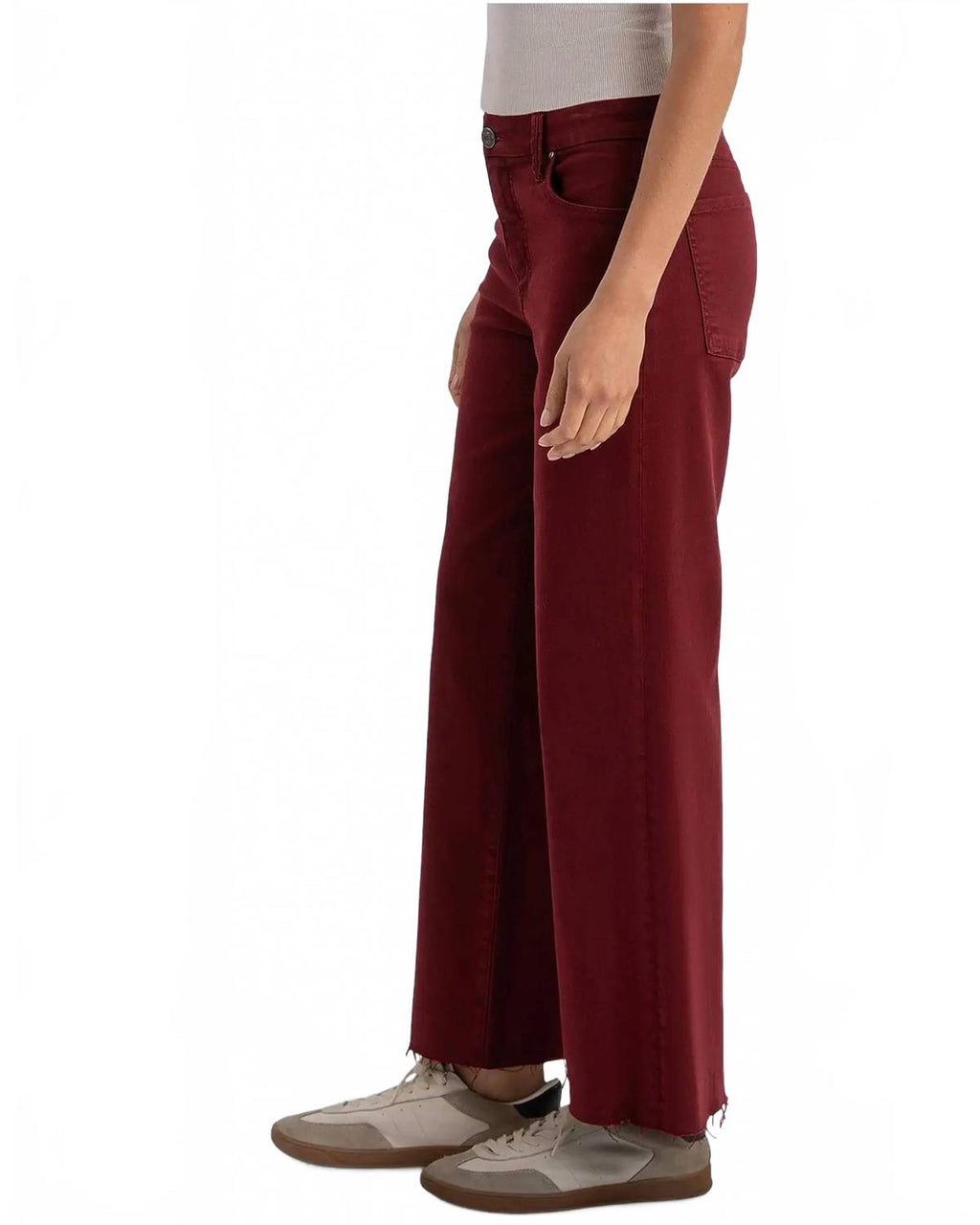 Meg High-Rise Fab Ab Wide Leg Raw Hem Jeans In Maroon