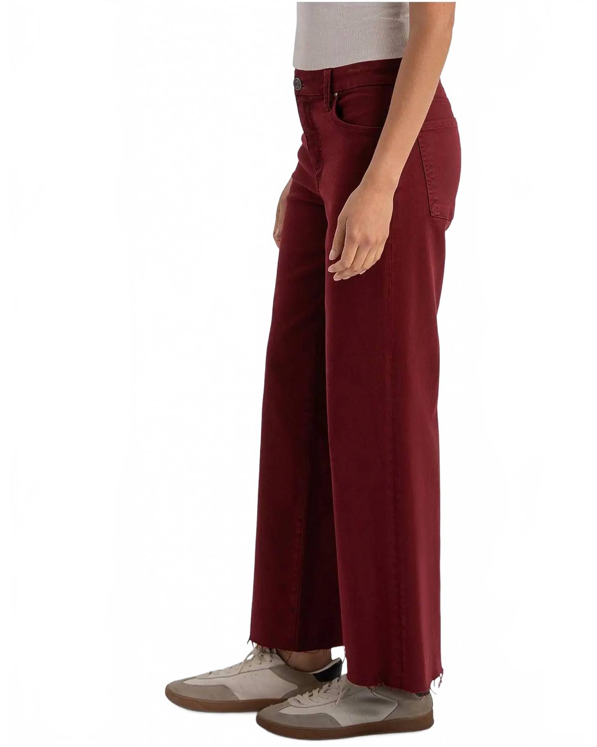 Meg High-Rise Fab Ab Wide Leg Raw Hem Jeans In Maroon