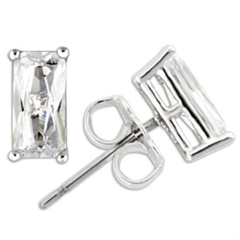Rhodium 925 Sterling Silver Earrings with AAA Grade CZ in Clear