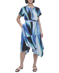 DKNY Printed Linen Wrap Midi Dress