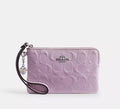 NWT Coach Corner Zip Wristlet Wallet In Signature Leather With Heart Charm In Silver/Light Violet