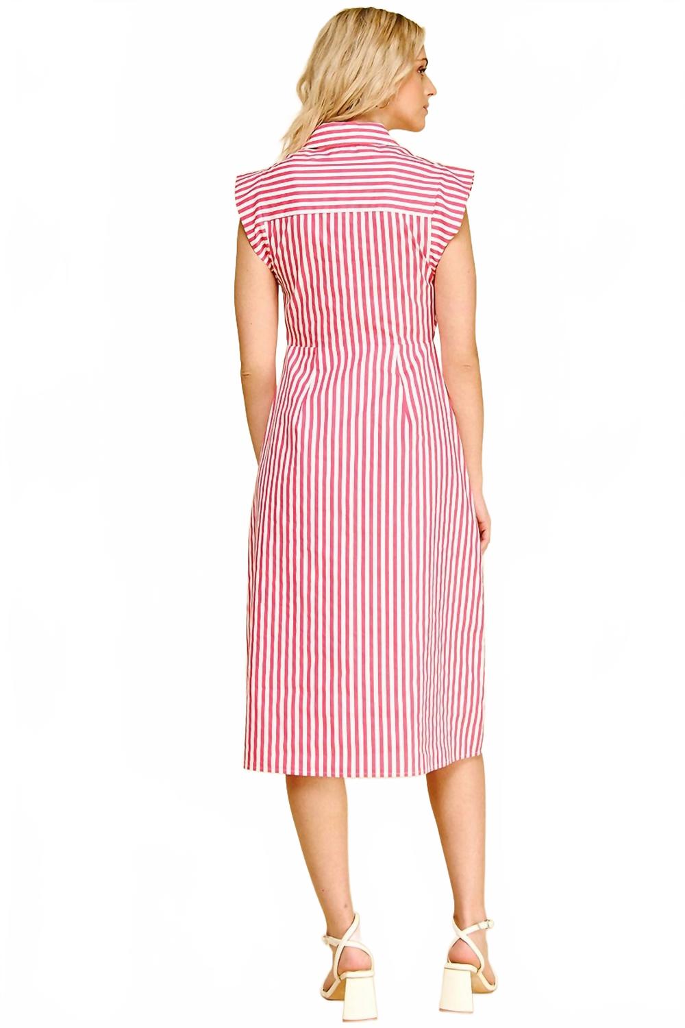 Gina Striped Midi Dress In Pink White