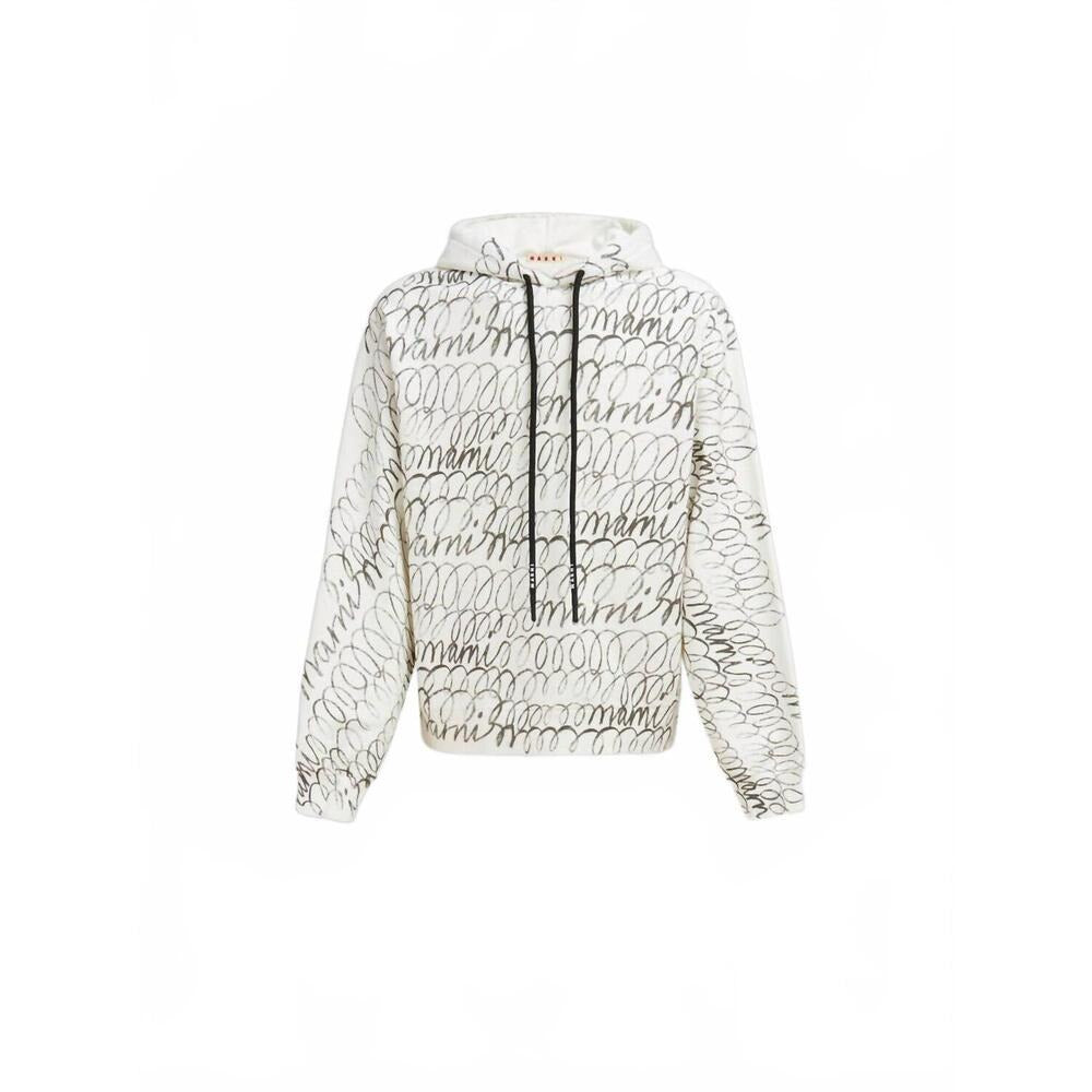 Marni Scribbled Organic Cotton Motif Hoodie - Natural White