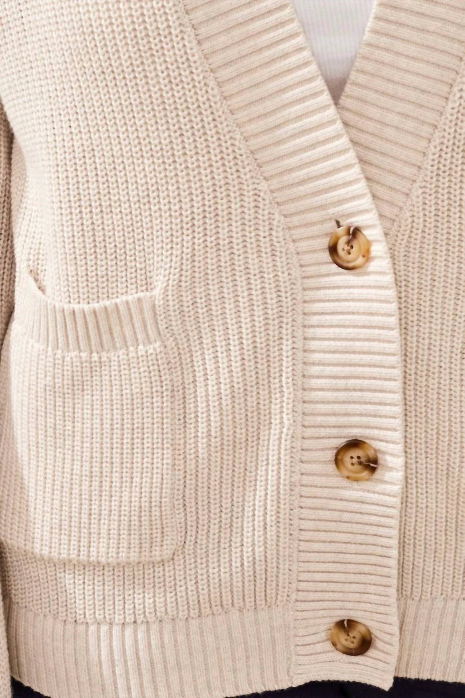 Long Sleeve Combed Cotton Cardigan In Canvas