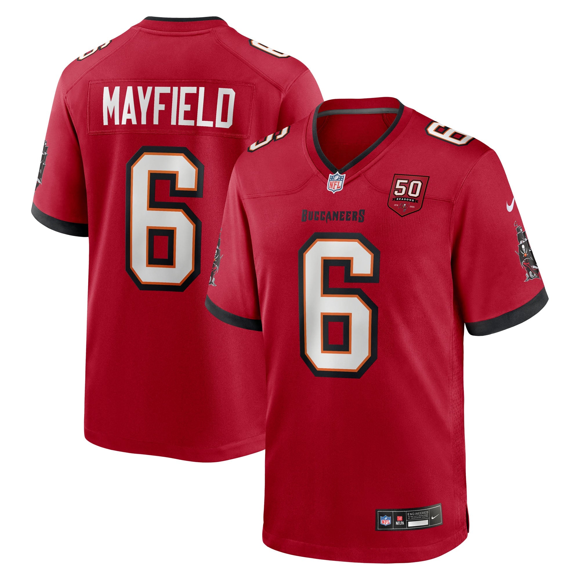Tampa Bay Buccaneers Baker Mayfield Red 50th Season Team Game Jersey