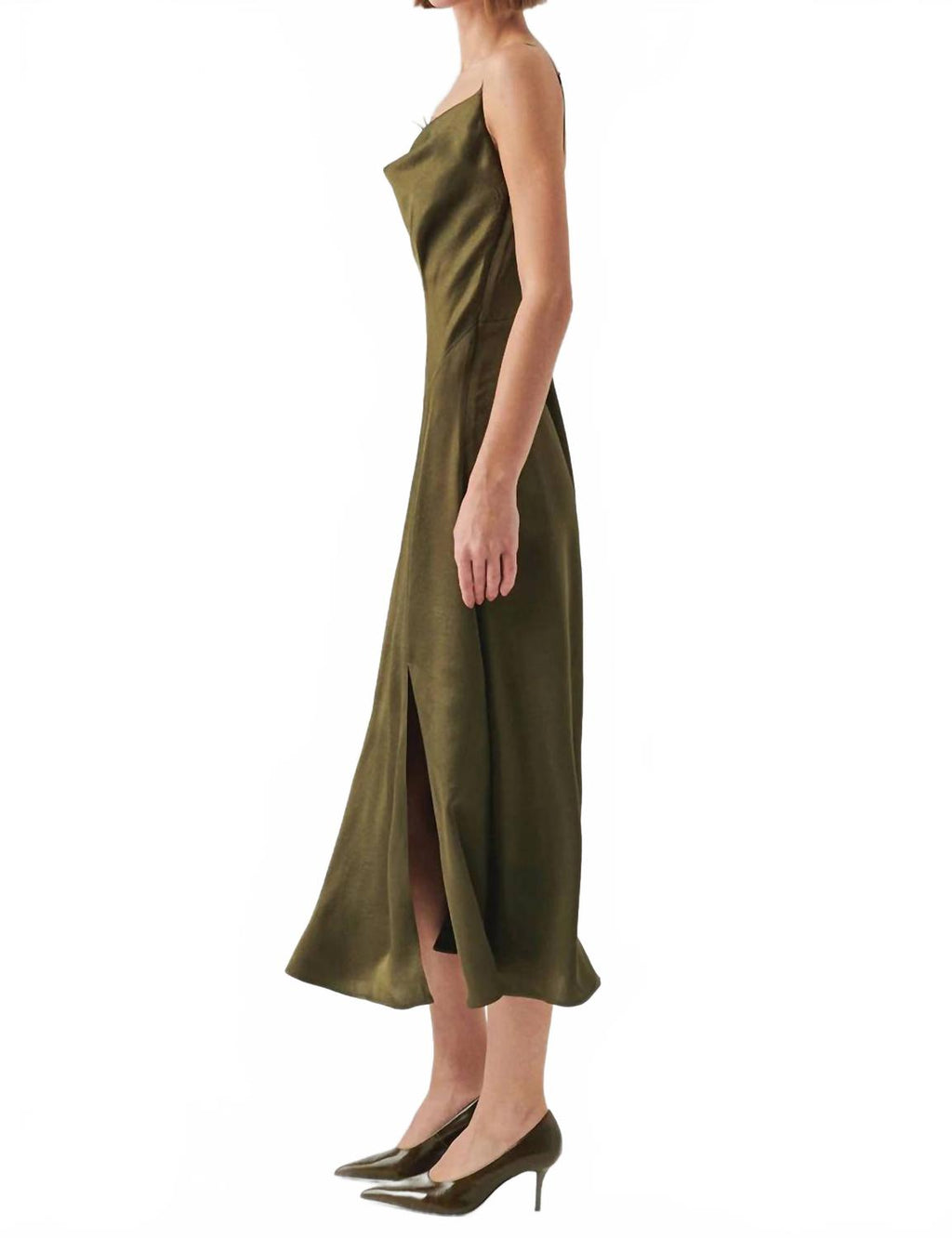 Macy Cowl Neck Sleeveless Midi Dress In Green