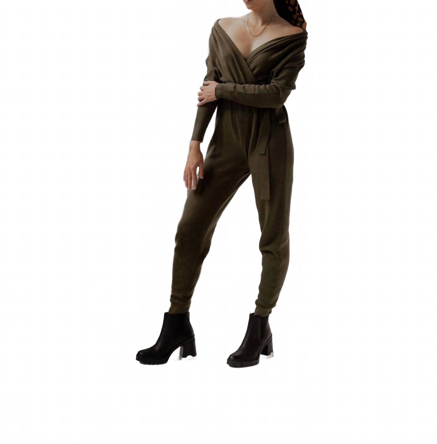 Wrap Neck Jumpsuit In Hunter