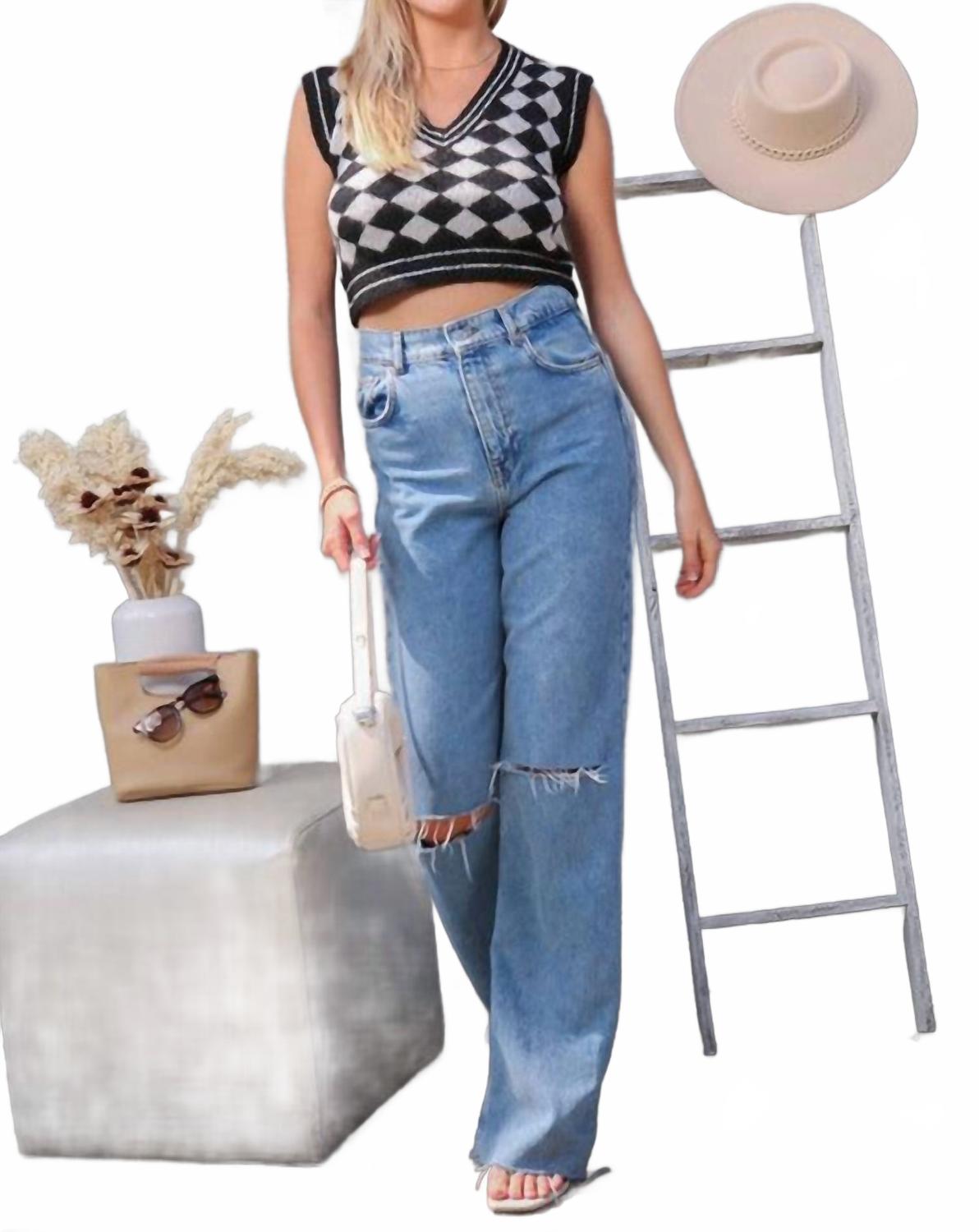 Checkered Cropped Sweater Vest In Pattern