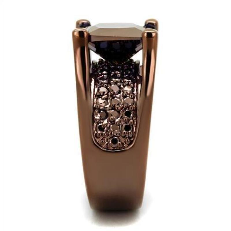 IP Coffee light Brass Ring with AAA Grade CZ in Light Coffee