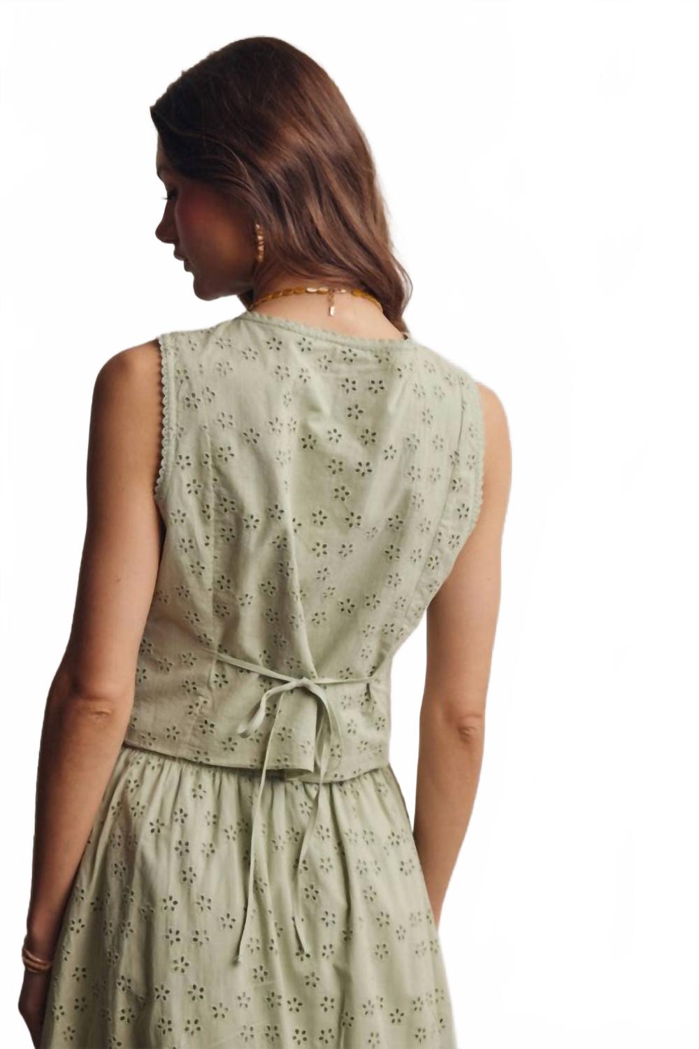 Eyelet Button-Front Top In Green