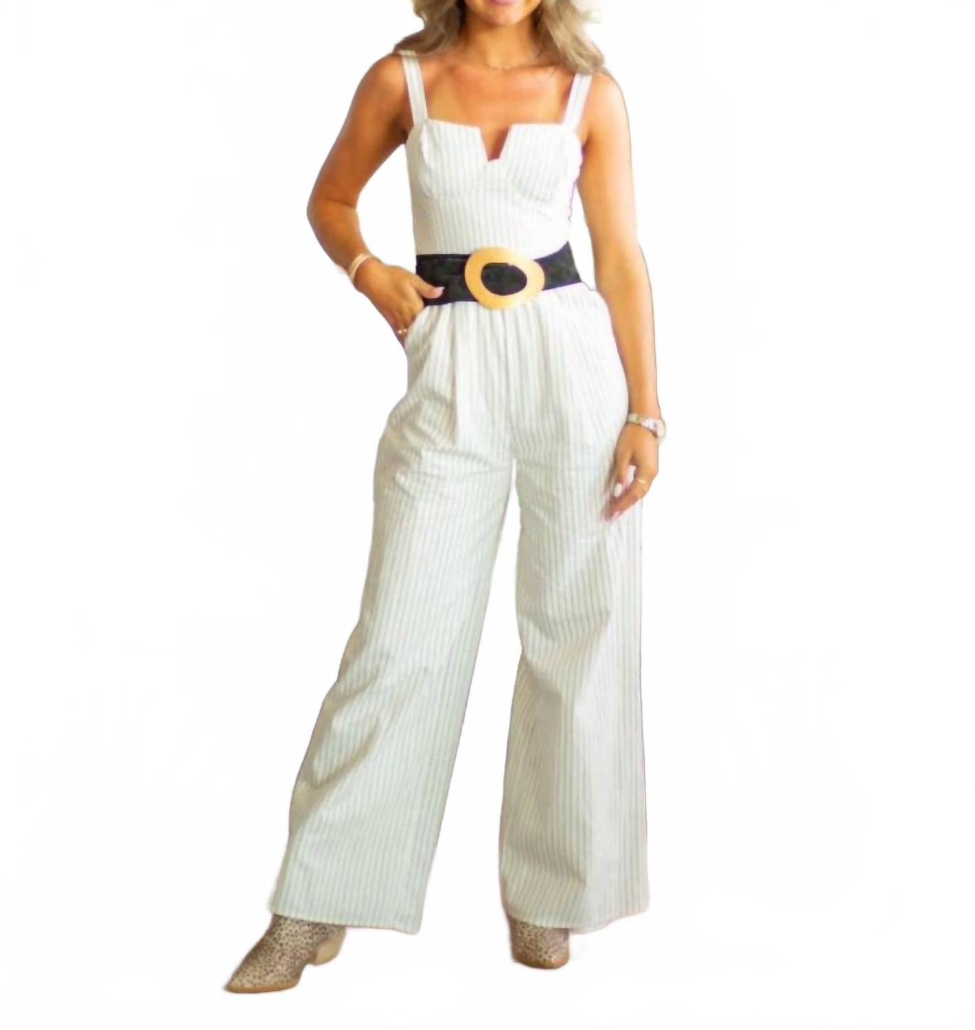 Striped Bustier Jumpsuit In White/black