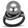 IP Black(Ion Plating) Stainless Steel Ring with Synthetic Pearl in Gray