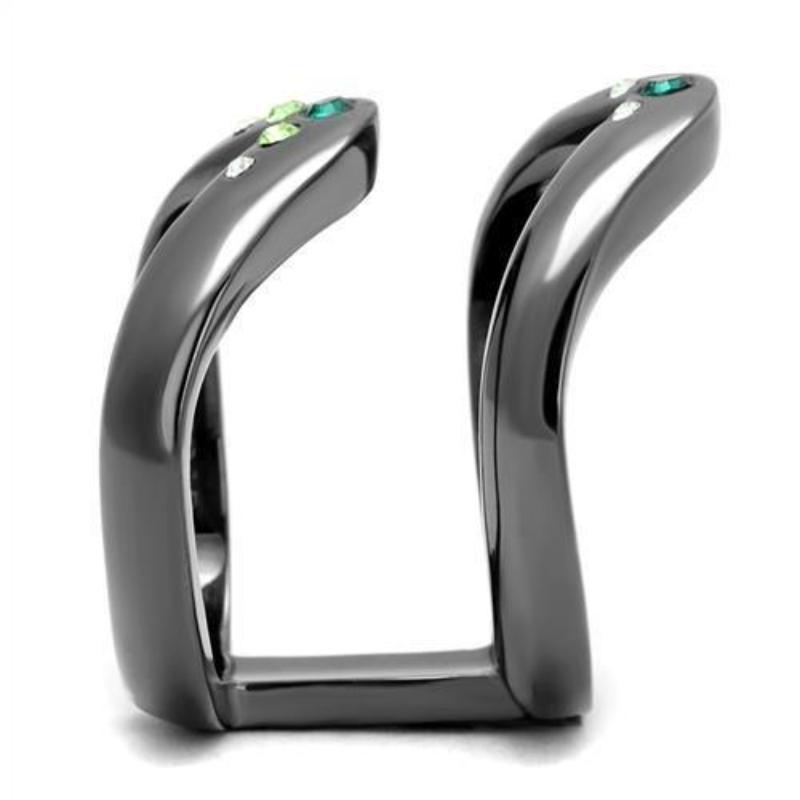 IP Light Black Stainless Steel Ring with Top Grade Crystal in Multi Color