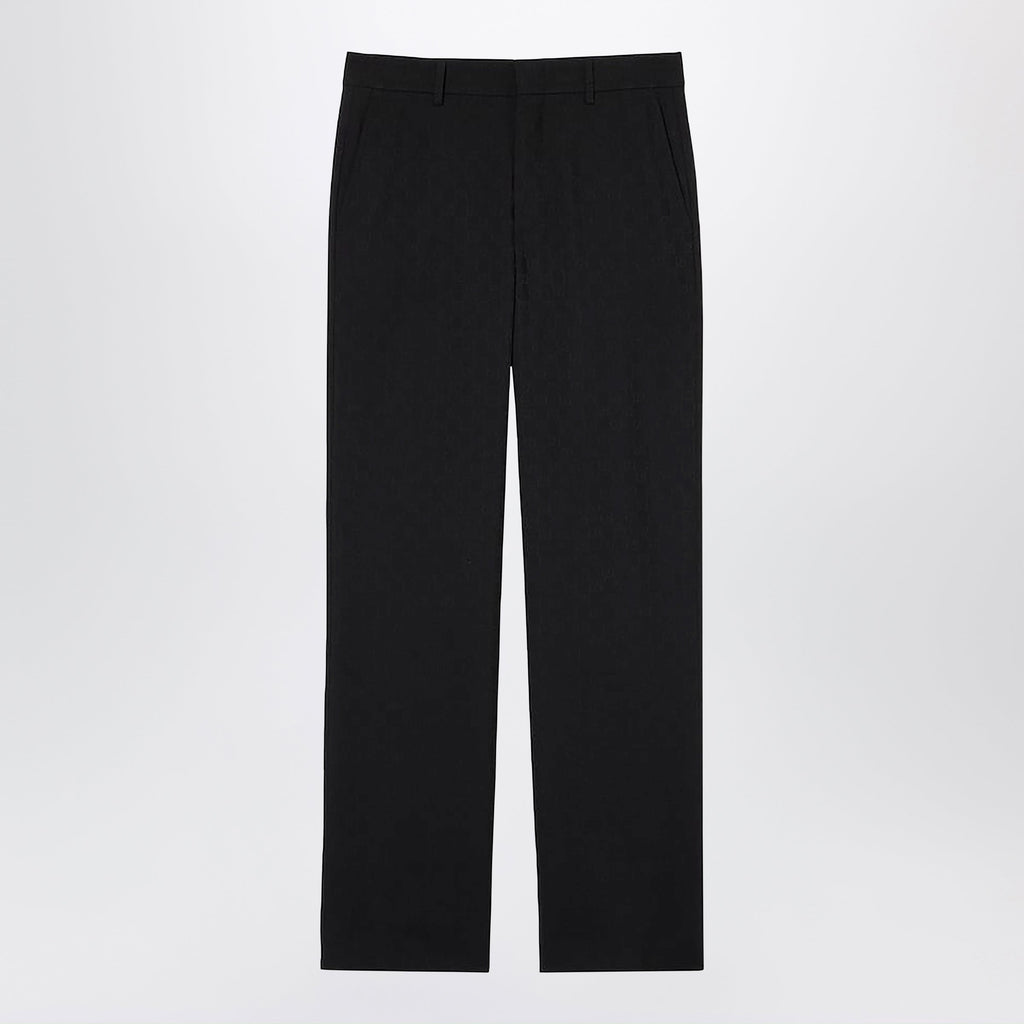 Gucci Black Wool Trousers With Gg Pattern Men