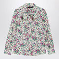 Gucci Printed Silk Shirt With Bow In Ivory/Pink Women