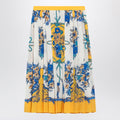 Gucci Pleated Midi Silk Skirt With Flora Print In Yellow/Ivory Women