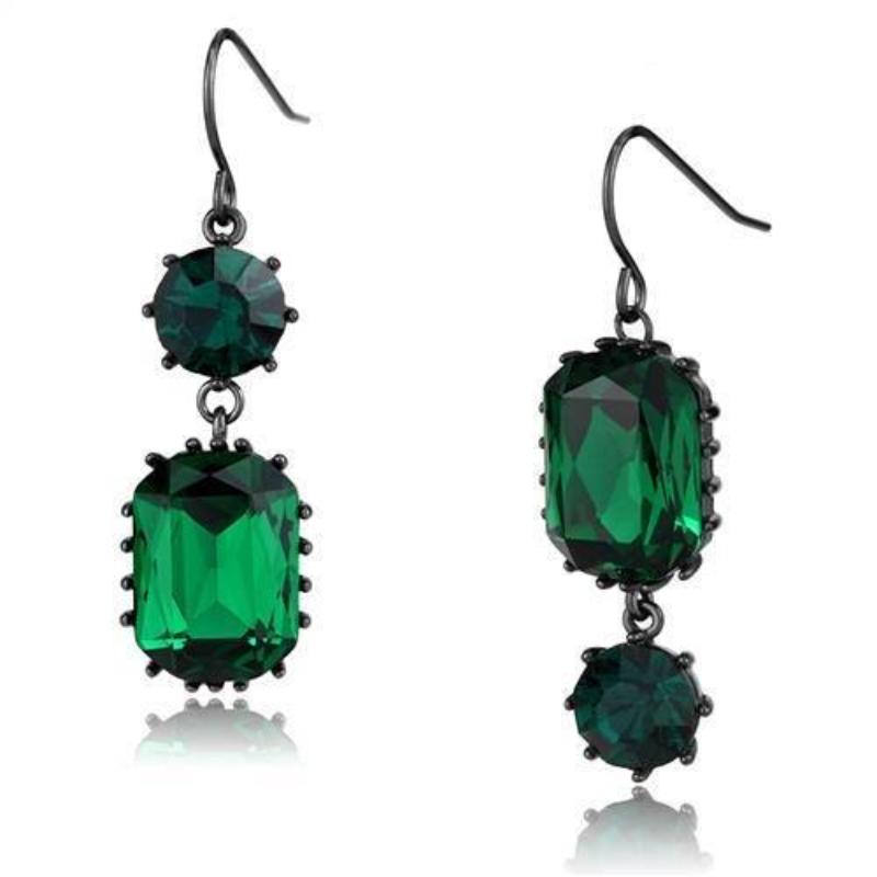 IP Dark Brown (IP coffee) Stainless Steel Earrings with Top Grade Crystal in Emerald