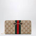 Gucci Horsebit Web Zipped Wallet In Gg Canvas Beige Women