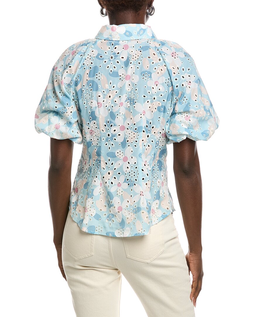Gracia Floral Print Eyelet Puff Sleeve Button Down Shirt