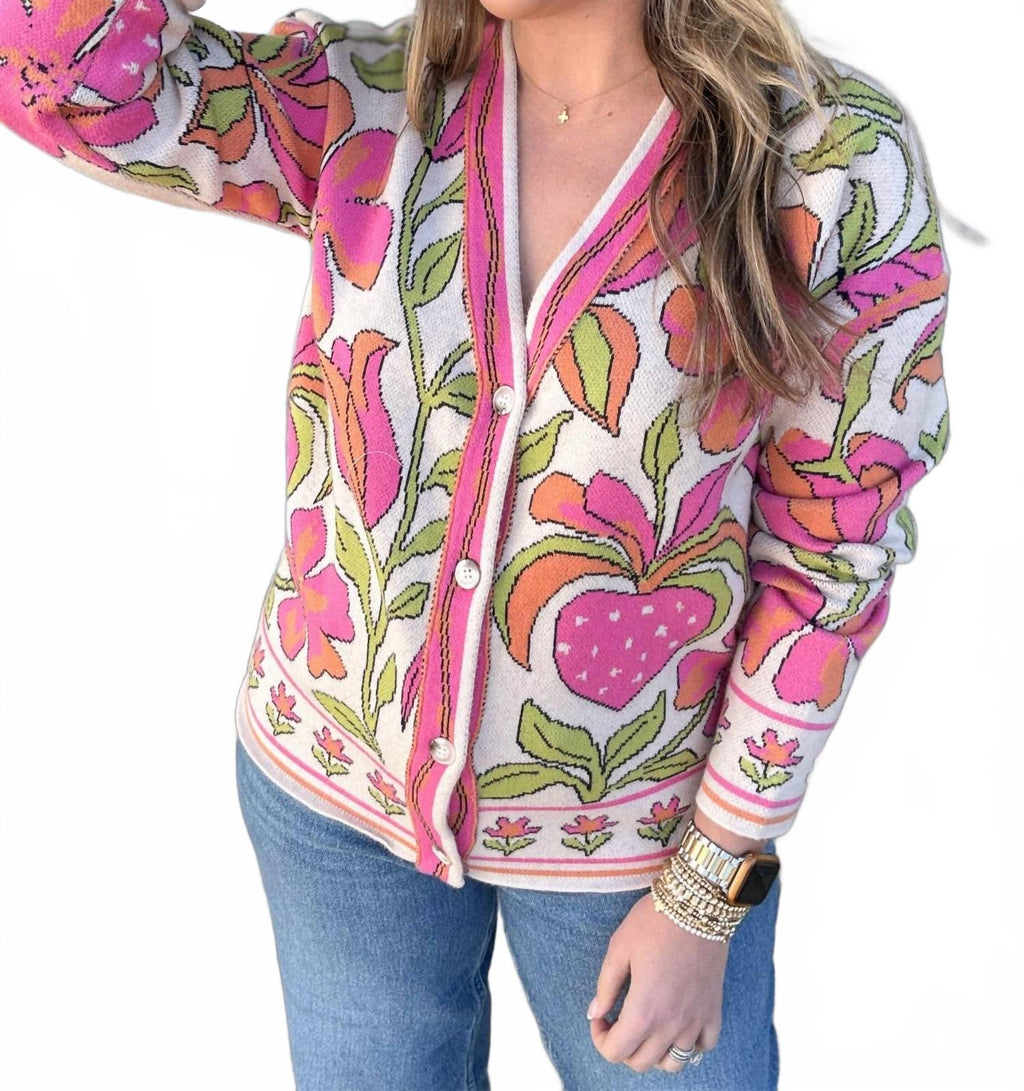 Strawberry Fields Cardigan In Pink