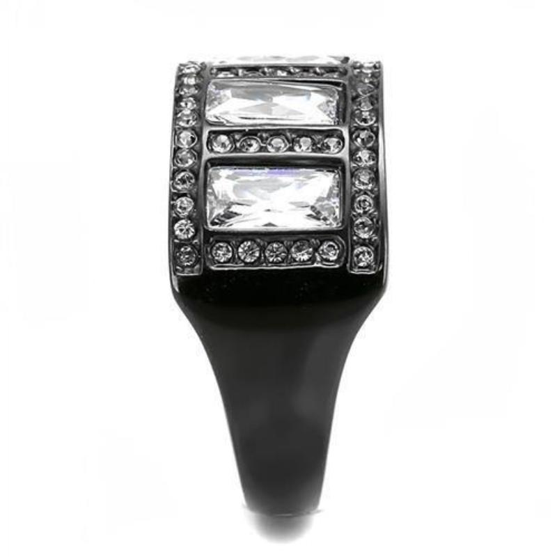 IP Black(Ion Plating) Stainless Steel Ring with AAA Grade CZ in Clear